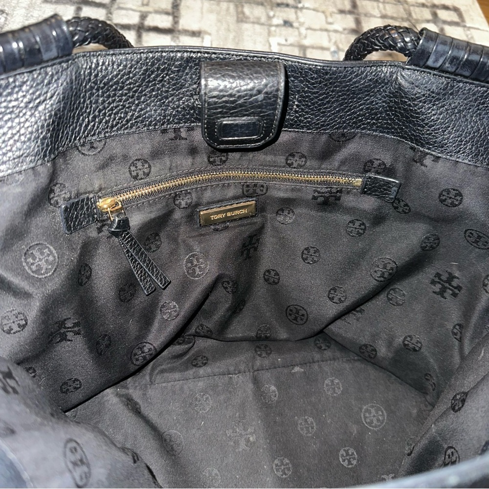 Tory Burch Large Taylor Black Pebbled Leather Tote Shoulder Bag - Picture 8 of 16